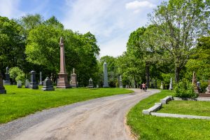 Trail through a cemetery.