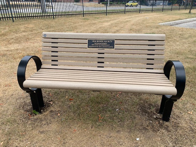 bench with plaque installed - Woodlawn Memorial Park Guelph